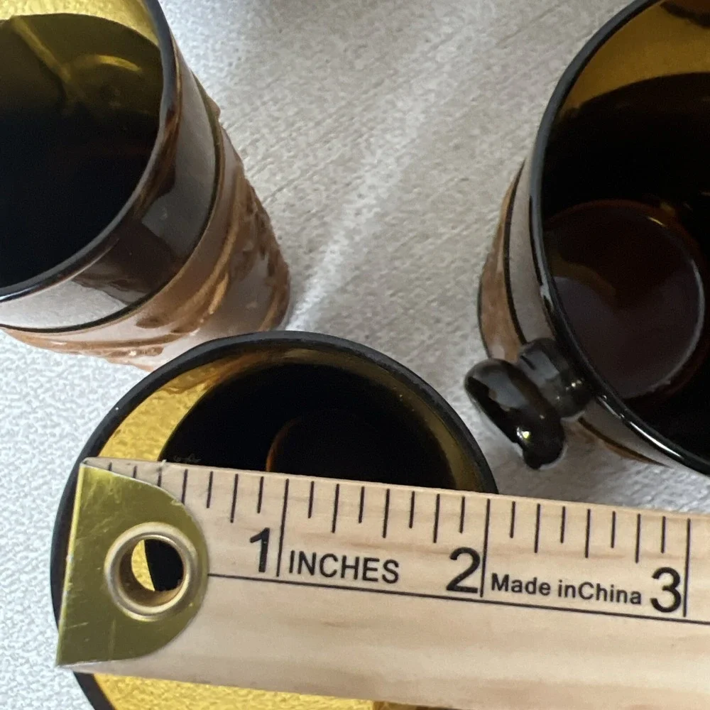 Whisky Glasses & Glass Ice Bucket Amber Embossed Leather Sleeve Set 7 Bar Liquor
